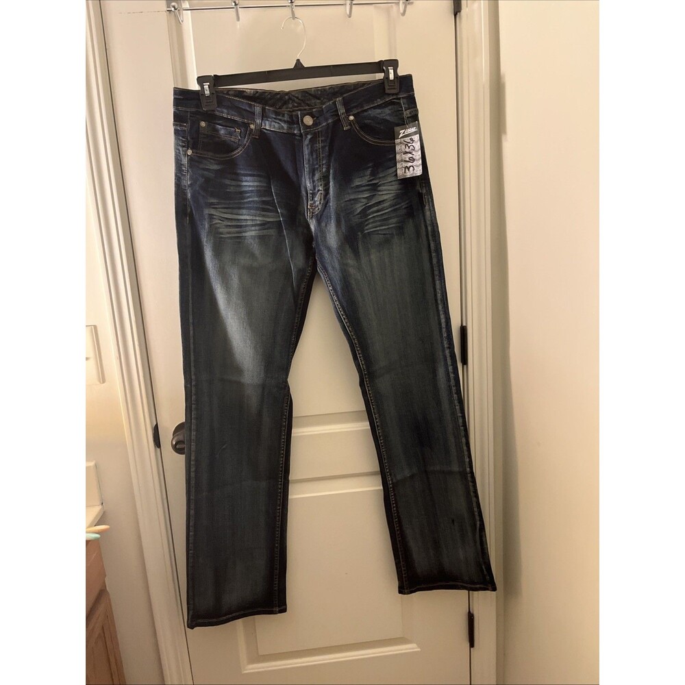 Men's Size 36x36 Zubaz Straight Leg Blue Jeans Mediun Wash